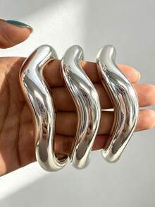 3/2/1 pièce Ensemble de bracelets géométriques torsadés en CCB argenté, élégant et décontracté, convient pour le port quotidien des femmes, les vacances, les fêtes, les cadeaux - Argent - Voir 2
