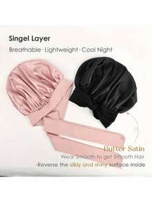 1pc Satin Silk Sleep Cap, Adjustable Drawstring Bow Design Hair Protection Bonnet, Soft High Elastic Night Headwrap, Suitable For Women Long Curly Hair, Salon-Grade Sleep Hair Cover, For Daily Home Wear - Multicolor - View 5