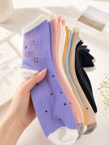 1/5/10pcs Women's Random Bow Heart Polka Dot Multi-Color Solid Minimalist Fashion Mid-Calf Socks, Soft Comfortable All-Season Versatile Preppy Casual Sports Suitable For Daily Wear, Gatherings And Outings - Multicolor - View 2