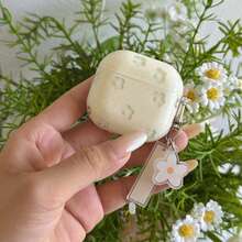 Fashion Creative Light Green Polka Dot Transparent White Flower + Pendant Earphone Case Suitable For AirPodspro3 New AirPodspro2 Protective Cover Pro Cute Apple AirPods4 Minimalist AirPods3 Personalized 1/2 Generation Women's Earphone Case Protective Cover Spring/Summer Earphone Case/Birthday Gift/Holiday Gift - White - View 8