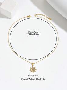 1pc Exquisite Elegant Ship Wheel Rhinestone Collarbone Necklace For Women, Luxury 18K Gold Nautical Style Ship Wheel Pendant, Niche Design High-End Stainless Steel Commute Versatile Necklace, Birthday Gift For Girlfriend And Best Friend - Necklace - View 6