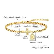 1pc New Initial Cross Stainless Steel Cuban Chain Bracelet For Men - Yellow Gold - View 2