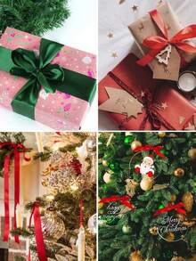 2 Rolls Christmas Satin Ribbon, Red And Dark Green Polyester Fabric Ribbon, Suitable For Gift Wrapping, Christmas Tree Decoration, Bow Making, Holiday Party Decor, Handmade DIY - Red and Green Ribbon - View 5