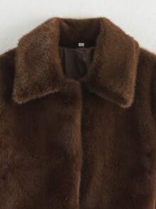Women's French Vintage Lapel Short Plush Coat, High-End Texture Fluffy Long Fur Long Sleeve With Pockets Warm Overcoat Winter - Brown - View 7