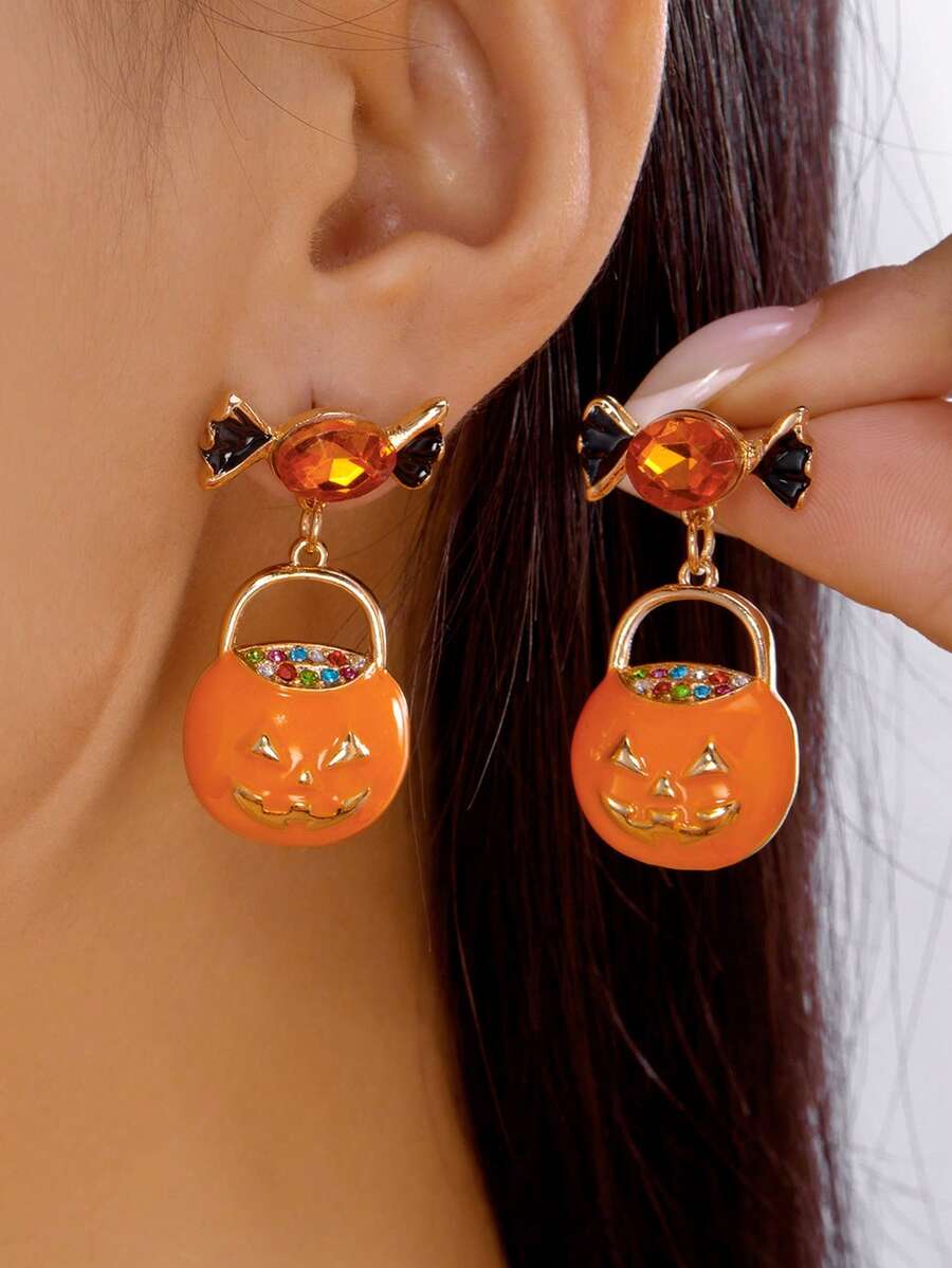 Halloween Earrings - A Unique And Versatile Design Featuring A Pumpkin-Shaped Head And Ghost-Like Design, Suitable For Both Women And Men. - Multicolor - View 1