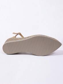 Women's Fashion Wedge Sandals, Open Toe Design, Ankle Strap, Woven Thick Sole Structure, Comfortable And Versatile, Suitable For Summer Travel - Khaki - View 8