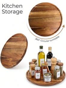 1pc 360° Rotating Round Turntable, Slouchy Susan Tray, Round Tray, Tray, Suitable For Cabinets, Kitchen Countertops, Food Storage, Home Decor, Bathroom Supplies Organizer, Kitchen Accessories, Multi-Purpose Kitchen Storage Tool, Spice Rack, Space-Saving Countertop, Great Gift For Christmas, Halloween, Housewarming - View 3