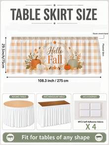 1PC Hello Fall Pumpkin Table Skirt, Cream Beige Farmhouse Polyester Ruffled Rectangular Table Cover With Autumn Wreath Maple Leaves Acorn & Orange Green Pumpkin Print, Seasonal Buffet Table Decor For Thanksgiving, Kitchen & Harvest Party - Multicolor - View 13