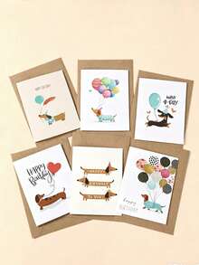 12pcs/6sets Dachshund Birthday Greeting Cards With Envelopes, 6 Different Designs, Cartoon Dachshund Balloon Pattern Birthday Blessing Cards, Suitable For Family, Friends, Relatives Birthday Use, Includes Birthday Blessing Cards, Thank You Cards, Sympathy Cards, Office Supplies, Holiday Accessories And Gift Tags, Birthday Greeting Cards, Birthday Party Decoration Supplies, Birthday Gifts, Party Souvenirs - Dachshund - View 2