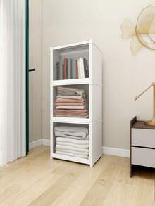 1 Set Stackable Large Capacity Plastic Storage Box, Minimalist White/Black Square Cabinet With Dust-Proof Transparent Flip Lid Door, Foldable Clothes And Books Storage Box, Suitable For Bedroom, Dorm, Wardrobe, Housewarming, Back To School, Daily Storage - Multicolor - View 14