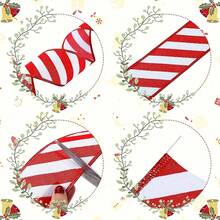 1 Roll 4.5m Red & White Diagonal Stripe Ribbon, Christmas Gift Wrapping Handmade Decorative Ribbon, Wreath Bows, Holiday Party Decoration, Suitable For Gift Wrapping, Holiday Decoration (177.15*1.49 Inches) - Multicolor - View 3