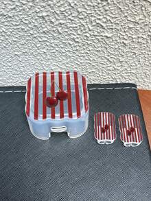 3件組波浪紋英國標準20W充電線保護套，UV彩繪紅色條紋櫻桃設計，適用於英國標準Apple快充20W充電器，防止線材損壞 - 彩色 - 查看 2
