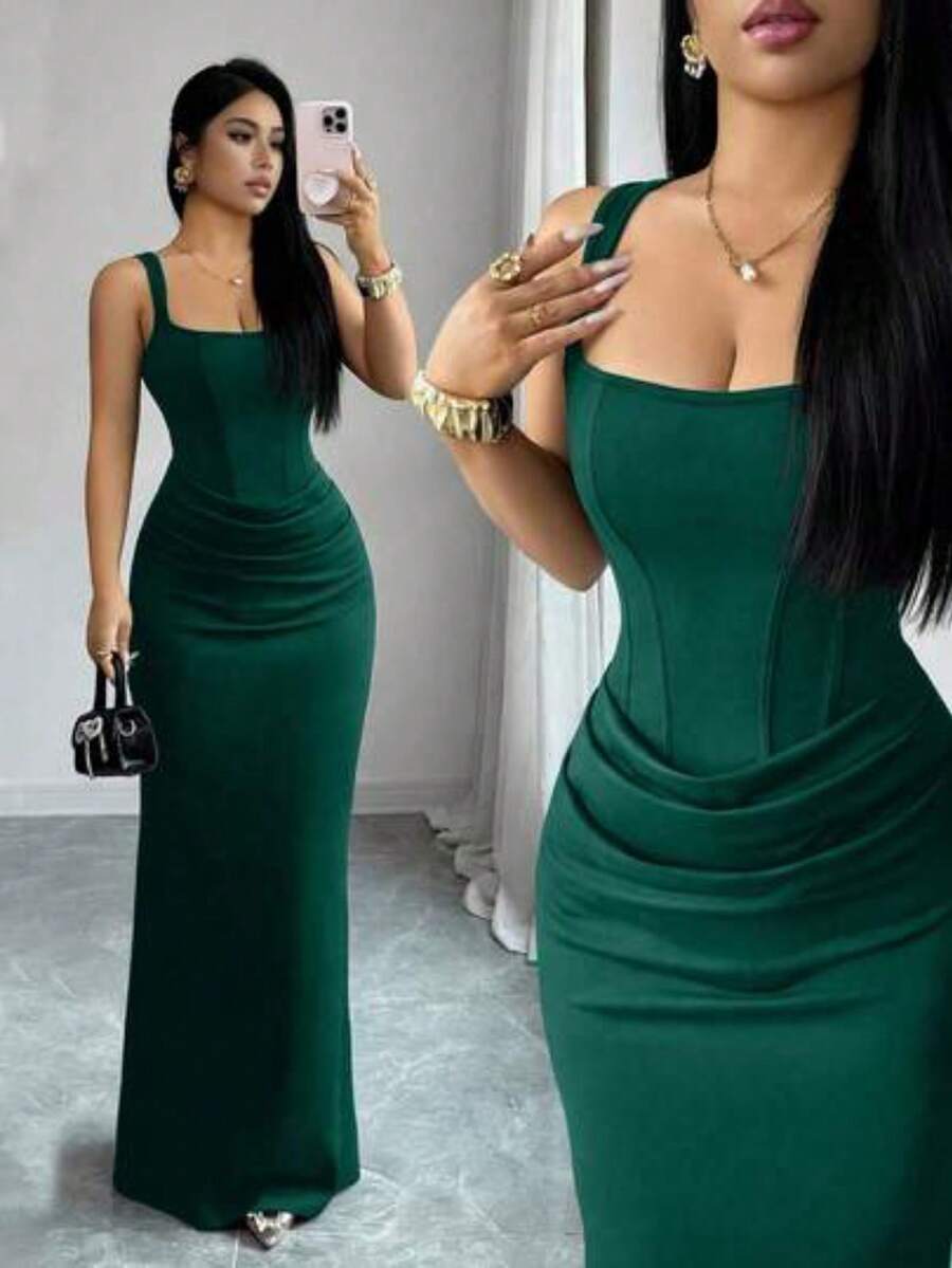 Women Short Dresses - Dark Green - View 1