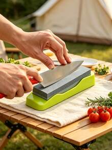 Vigour Summer 2pcs (Whetstone + Non-Slip Base) High Hardness Double-Sided Whetstone With Non-Slip Base, Multi-Functional Small Sandstone For Home Kitchen Knife Sharpening, Suitable For Housewives, Outdoor Camping Enthusiasts, Auto Repair Technicians, Craftsmen, Applicable To Home Kitchen, Outdoor Camping, Auto Repair, Craft Workshop, Industrial Processing, Quickly Sharpen And Repair Knives, Easy To Maintain And Wear-Resistant Sharpening Tool, Knife, Scissors, Plane Sharpening Device - A - View 3