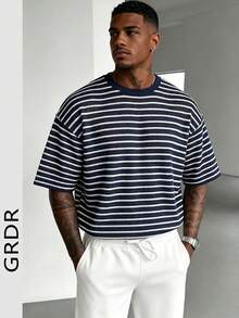 GRDR Men's Fashion Crew Neck Short Sleeve T-Shirt | Exquisite Design | Summer Essential | Easy To Match | Show Your Style - Navy Blue - View 3