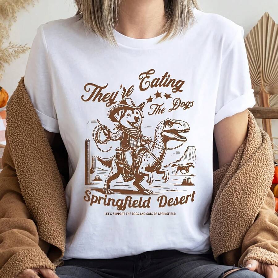 Are You Eating The Dogs Springfield Desert Shirt Straight Cowboy Dog Riding Dinosaur T-Shirt Retro Western Humor T-Shirt Graphic Animal Top - 款式 - 查看 1