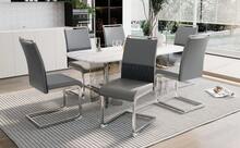 Modern Dining Chairs Set Of 6 Grey - PU Leather And Linen Backrest, High Back Reinforced - Perfect - 灰色 - 查看 2