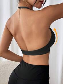 2pcs Seamless Ribbed Openback V‑Neck High Stretch Sports Bra, Removable Pads Fitness Tank Top, Soft Comfortable Breathable Yoga Bra - Black - View 4