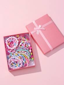 36-Piece Set Of Colorful Acrylic Children's Bead Bracelets And Jewelry, With A Gift Box Included. The Colored Beads Are Randomly Assorted. - Multicolor - View 5