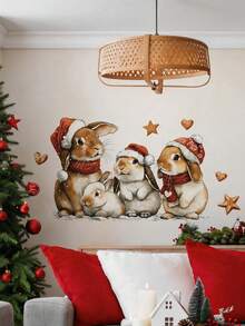 1pc 2D Flat-Printed Christmas-Themed Rabbit Glass Sticker, Electrostatic Adhesion, Reusable, Suitable For Indoor Windows, Used For Window Decoration And Holiday Decor, Easy To Install And Remove, Can Be Used As A Holiday Gift. - Multi-color - View 7