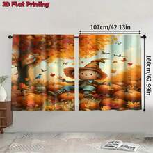 2 Stück ländliche Vogelscheuche & Ahornblatt Muster halbtransparente Vorhänge, 90GSM Polyester halbtransparent Sichtschutz, einfache Installation, schnelltrocknend, waschbar & farbecht, leichte abnehmbare Vorhänge, geeignet für Zuhause, Zimmer, Küche und andere Trennwände oder Dekoration - Verschiedenfarbig - Übersicht 16