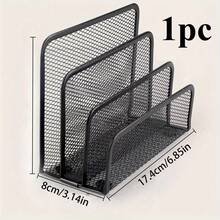 1pc 3-Tier Metal Mesh Desktop Organizer, Vertical Compartment Desktop File And Letter Organizer, Black Storage Rack For Mail, Paper, Envelopes, Bills And Magazines, Compact Home Storage Rack - View 2