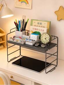 Iron Single-Layer Desktop Storage Rack, Desk Bookshelf, Organizer Shelf, Minimalist Office Desk Bookshelf, Small Iron Desktop Storage Rack, Bookshelf With Guardrail, Suitable For Office, Dorm, Kitchen Counter, Bathroom And Bedroom Storage, Can Be Used As Bookshelf, Spice Rack, Cosmetic Storage Rack And Desktop Organizer, Suitable For Students, Office Workers And Home Use, Essential For Office And Dorm, Perfect Choice For Back To School, Teacher's Day, Holiday Gifts - Multicolor - View 10