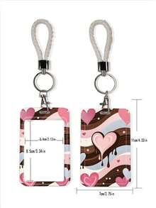 1pc Vintage Multi-Style Heart Card Holder With White Braided Wrist Strap Keychain, Leopard Print Zebra Print 3D Lava Heart, Hard Shell Protective Case For Student ID, Campus Meal Card, Access Card, Bus Card, Suitable For Office Workers And Students Daily Use - Rectangle - View 4
