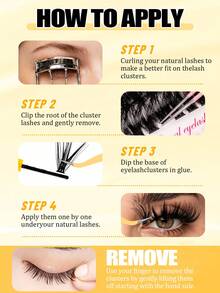 944 Sets DIY Complete Artificial Self-Adhesive False Eyelashes, Includes 8-16mm DifferentLengths Soft False Eyelash Clusters, Soft And Fluffy,Cluster False Eyelash Set, Includes Waterproof Glue,Tweezers And Brush,Glue And Seal,Lash Cluster, - Black - View 8