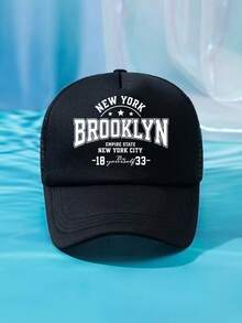 1件裝 男士 BROOKLYN 1833 綠色多色印花個性化戶外休閒時尚沙灘露營防曬透氣網布可調尺寸棒球帽卡車帽禮物，適合日常配戴 - B - 查看 30