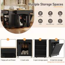 Black Rolling Sideboard With Shelves - Ideal For Kitchen Or Living Room - 黑色 - 查看 6