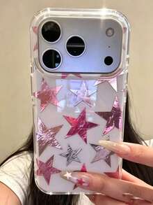Fashionable Colorful Star Foil Pattern Phone Case, Compatible With IPhone 17/18 Pro Max, 17 Pro, 16 Pro Max, 16 Pro, 16, 15 Pro Max, 15 Pro, 15, 14 Pro Max, 14 Pro, 14, 13, 12 Pro Max, 13, 12 Pro, 11, Cute Solid Color Shockproof Protective Cover - Colorful Stars - View 21