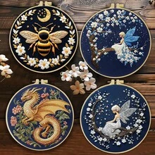 1PC 20*20cm/7.9*7.9in,Evening Theme: Animals And Fairies Embroidery Kit, DIY Handmade Embroidery Set For Adult Beginners, Home Gift, Women's Sewing Gift, Including User Manual, Printed Pattern Fabric, Embroidery Frame, Needle And Thread. - Animals and Fairies - View 3