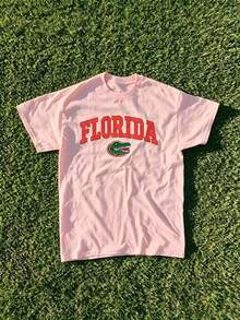 Florida State Gators Vintage Graphic T-Shirt, 2026 Summer Retro Cotton Short Sleeve Crew Neck Tee For Women, Casual Vacation Holiday Spring Festival - 粉色 - 查看 10
