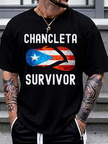 100% Cotton Chancla Survivor Puerto Rican Puerto Rico Funny Spanish Joke T-Shirt Women's Men Graphic Tee - 黑色6 - 查看 1