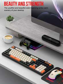 RAIKU T18 3-In-1 Color Block Gaming Keyboard And Mouse Set With Backlit Keys, Volume Knob, 104-Key Wired Keyboard, Multi-Color Block Keyboard, 3-Button Backlit Mouse, Includes Mouse Pad - View 4