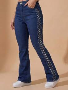 pthirillo Women Jeans - 側面飾有水鑽條紋 - 查看 1