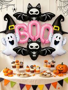 10pcs Sweet & Cool Pink "BOO" Letter Decorations, Featuring Skull, Bat, Ghost And Witch Hat Designs, Suitable For Halloween Party, Yard And Store Window Display, Cosplay Events And Holiday Photo Props - A - View 3