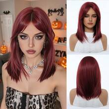 Anime Cosplay Bright Shoulder Length Pink Short Straight Bob Wig With Middle Part Wig Heat Resistant Synthetic Full Wig For Halloween Costume Theme Party Photography - Multicolor - View 13