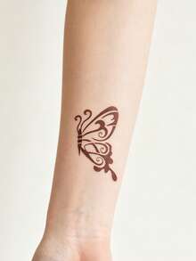 4pcs Ins Style Butterfly & Floral Henna Tattoo Stencils, Minimalist Flower & Butterfly Design, Reusable Hollow Stencil Stickers, Suitable For Daily Wear, Vacation, Music Festival, Party - Black - View 4