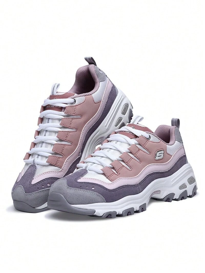 Skechers Sepatu Sneakers Kasual Wanita D'LITES Classic Platform Peningkat Tinggi untuk Perjalanan Sehari-hari, Sepatu Panda, Sepatu Ayah - Merah muda keabu-abuan - View 1