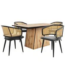 Grey Dining Chairs With Woven Backrest - Modern And Comfortable Style - 灰色 - 查看 7