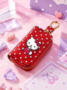 SANRIO 1PC Hello Kitty Cinnamoroll Kuromi Polka Dot Key Case, Glossy Zipper Key Pouch With Metal Clip For Car Keys, Travel & Daily Use - Multicolor - View 16