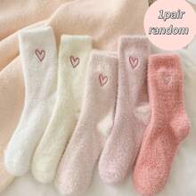 1/5 Pairs Autumn/Winter Plush Heart Socks, Elastic Breathable Daily Socks, Personalized Mid-Calf Socks, Suitable For Family Wear, Applicable For Sports, Home, Leisure And Commuting - Multicolor - View 9