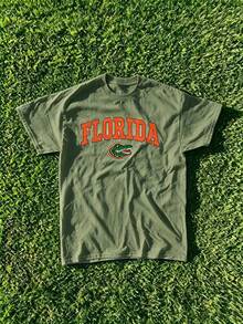 Florida State Gators Vintage Graphic T-Shirt, 2026 Summer Retro Cotton Short Sleeve Crew Neck Tee For Women, Casual Vacation Holiday Spring Festival - 綠色 - 查看 11