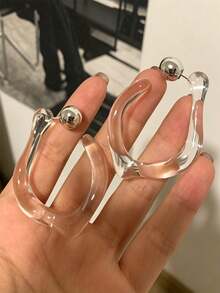 2 Pcs Minimalist Exaggerated Asymmetrical Transparent Resin Stud Earrings,Unique Fashion Earrings For Women, Suitable For Party, Banquet, Vacation - Multicolor - View 10