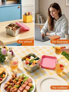 Meoky 3个8盎司不锈钢密封食品储物盒，带硅胶盖，防漏小型食品储物盒，可重复使用的金属午餐盒，适用于零食、餐食准备、旅行、野餐 - 橘色*3件套 - 查看 8