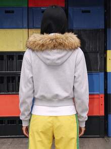 2026 Women's Faux Fur Collar Full Zip Hoodie Sweatshirt With California Graphic, Loose Casual Jacket For Daily And Weekend Wear - Multicolor - View 3