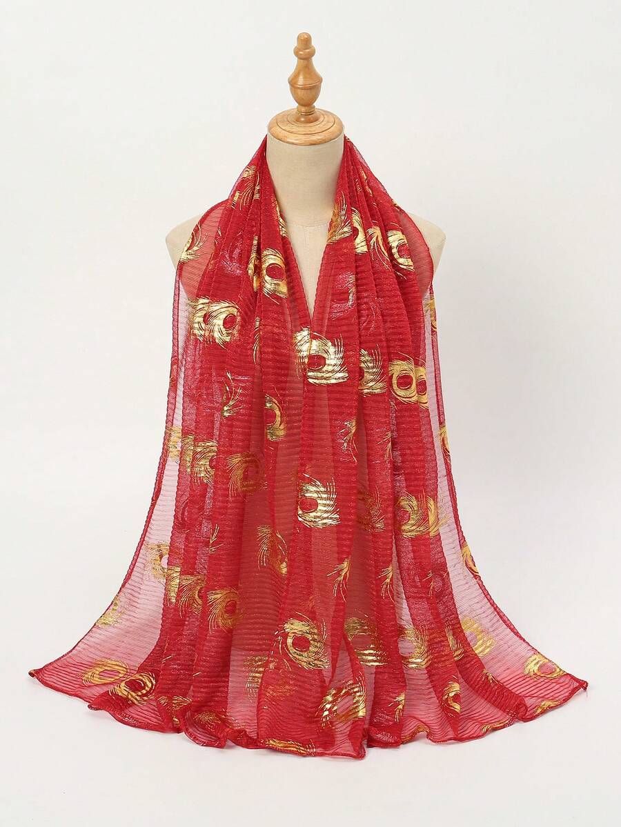 1pc Breathable Fashionable Gold Thread Sequin Headscarf Solid Color Gauze Shawl For Women - S50173-red - View 1