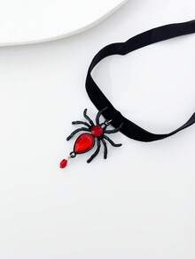 1pc Black Velvet Red Rhinestone Spider Choker Gothic Spider Pendant Necklace With Sparkling Rhinestones, Dark Style Halloween Costume For Women - Spider-large - View 3